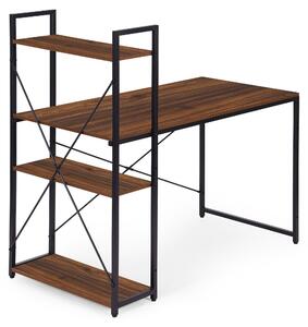 Školský počítačový stôl 120x60 cm s policou s 3 poličkami, farba: tmavý orech, štýl: loft, značka: ModernHome