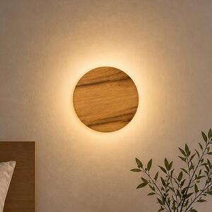 Elobra LED nástenné svetlo Havana S, dubové drevo/kov, Ø 19 cm, IP44, Tmavé drevo, Kúpeľňa, Drevo, Nástenné svietidlo