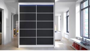 Šatníková skriňa 150 cm s posuvnými dverami a LED osvetlením PIRITU 4 - biela / čierna