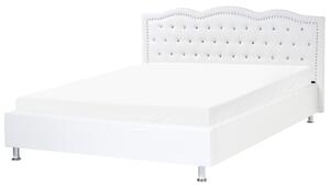 Posteľ biela umelá koža 160 x 200 cm prešívané čelo s gombíkmi moderný glamour štýl spálňa