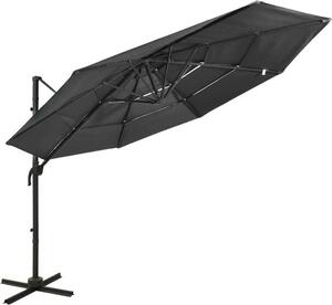 Maison Exclusive – slnečník s hliníkovým stĺpom, 4-vrstvový, antracitový, 3 x 3 m