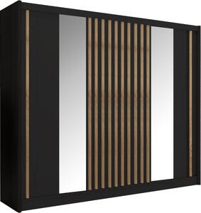Kondela Šatníková skriňa s posuvnými dverami Ladder 250 - čierna / dub craft