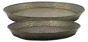 Súprava 2ks mosadzných antik kovových podnosov s vzorom Tray Antique – Ø 50*6 / Ø 40*6 cm - Chic Antique