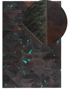 Koberec hnedý a tyrkysový kožený 160 x 230 cm z hovädzej kože abstraktný vzor ručne vyrobený s krátkym vlasom moderný