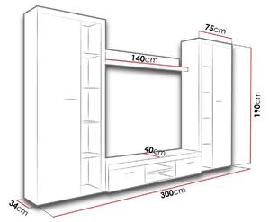 Obývacia stena s osvetlením PUMBA XL 1 - biela / betón