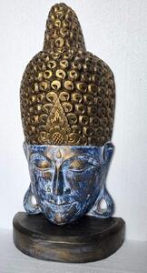 Soška Budha hlava modrá/zlatá, drevo, 72 cm