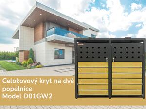 Prístrešok na odpadkové koše D01GW2, na 2 koše, celokovový kryt, moderný, antracit/hnedý
