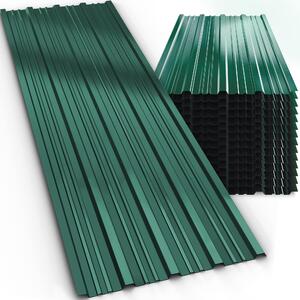 GARDEBRUK® 14x trapézový plech 110x46cm = 7m² Pozinkovaný Odolný voči poveternostným vplyvom Profilovaný plech Strešný plech Vlnitý plech Strešné panely Záhradný prístrešok Prístrešok pre auto Zelený