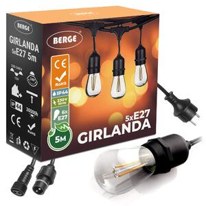 EcoPLANET Záhradná girlanda 5m + 6x 1W LED žiarovka