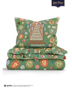Bavlnené obliečky Renforcé - Christmas at Hogwarts tmavo zelené