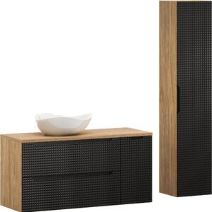 Kúpeľňový nábytok 120 cm čierny 3D s doskou, podstavcom a umývadlom
