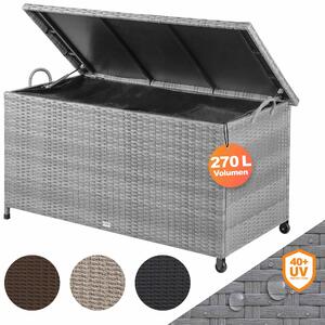 CASARIA® Záhradný box na matrace s kolieskami, úložný priestor 420 l, odolný voči UV žiareniu, s rukoväťami a plynovou pružinou, odolný voči poveternostným vplyvom, 122 x 56 cm, záhradný a balkónový úložný box, sivý