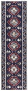 Koberec behúň modrá a červená polyester 60 x 200 cm orientálny geometrický vzor protišmykový vintage moderný štýl predsieň