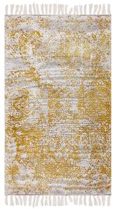Koberec žltý a béžový viskózový 80 x 150 cm orientálny vzor vintage dizajn obývacia izba spálňa