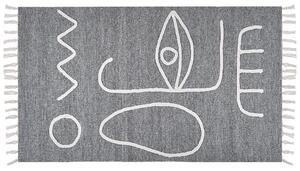 Koberec sivý polyester 80 x 150 cm ručne tkaný obdĺžnikový abstraktný vzor so strapcami boho do interiéru a exteriéru