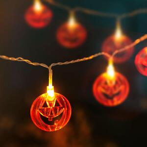 Halloween LED reťaz Ghost – reťaz s duchmi s 10 teplobielymi LED diódami – osvetlenie na batérie pre halloweenskú výzdobu v interiéri, 1 ks [56533B]