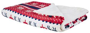 Deka červená modrá flanel polyester 150 x 200 cm geometrický vianočný vzor kožušinová prikrývka na zimu klasický štýl doplnky