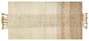 Koberec béžový jutový 80 x 150 cm obdĺžnikový ručne tkaný so strapcami boho dizajn spálňa obývacia izba