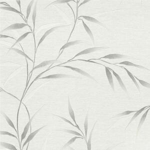 Vliesové tapety na stenu GMK Fashion for walls 5 10528-31, rozmer 10,05 m x 0,53 m, lístky strieborné na bielom podklade, Erismann
