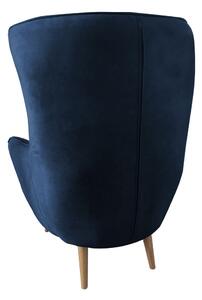 Dizajnové kreslo ušiak s taburetkou LEVI - modré