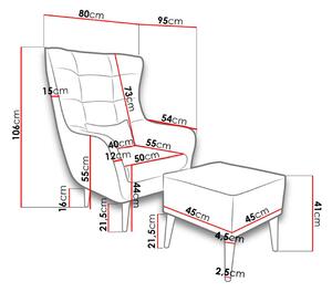 Dizajnové kreslo ušiak s taburetkou LEVI - béžové