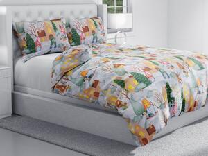 Biante Vianočné bavlnené posteľné obliečky Sandra SA-405 Dedinka škriatkov Predĺžené 140x220 a 70x90 cm