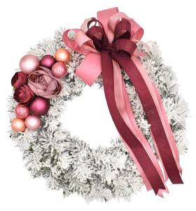 Zasnežený vianočný veniec na dvere Sýto ružový 35cm