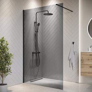 Badplaats Sprchová Zástena Rizani 120 x 200 cm – Čierna – Dymové Sklo Walk-In Sprchový Kút 8 mm Bezpečnostné Sklo