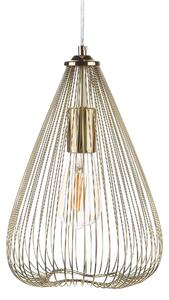 Závesná lampa zlatá kovová drôtené tienidlo so žiarovkou industriálny dizajn