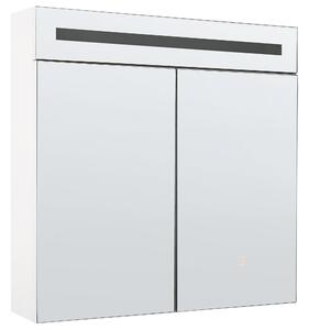 Zrkadlová skrinka do kúpeľne biela strieborná preglejka sklo s LED osvetlením 60 x 60 cm moderný štýl