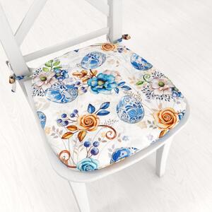 Biante Oblý podsedák Leona LN-114 Modré kraslice - 39x37x3 cm