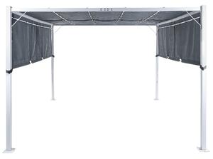 Pergola sivý polyester oceľový rám 310 x 310 cm látkové tienidlo solárne LED svetlá záhradný prístrešok