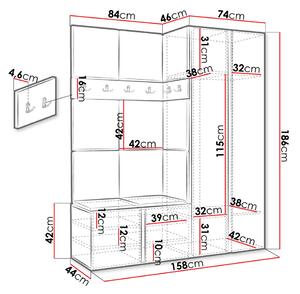 Predsieňová stena s čalúnenými panelmi 42x42 SELAND 3 - biela / šedá