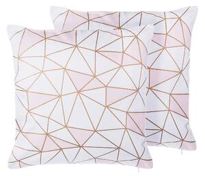 Sada 2 dekoratívnych vankúšov ružové bavlnené trojuholníky mriežky geometrický vzor biele pozadie 45 x 45 cm