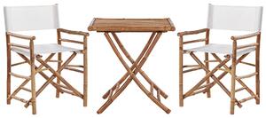 Bistro sada prírodné svetlé bambusové drevo stolík 70 x 70 cm 2 stoličky látkové poťahy skladacie interiér exteriér