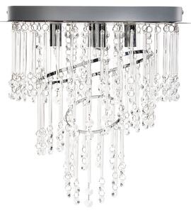 Luster strieborný kovový ⌀ 45 cm sklenený krištáľový chrómovaný povrch glamour štýl obývacia izba