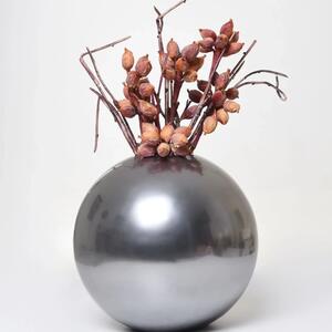 Kvetináč GLOBO, sklolaminát, výška 30 cm, strieborná metalíza