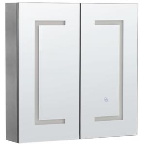 Zrkadlová skrinka do kúpeľne čierna strieborná preglejka sklo 60 x 60 cm s LED osvetlením moderný štýl