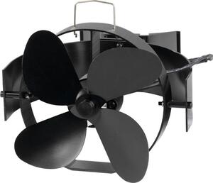 Ventilátor Strend Pro, krbový, s úchytom na dymovod a magnetom, poháňaný teplom, 4-lopatkový, čierny