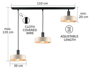 Luster na lanku LATTE 3xE27/60W/230V béžová/čierna