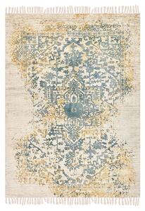 Koberec žltý zelený a béžový viskózový 140 x 200 cm orientálny vzor vintage dizajn obývacia izba spálňa
