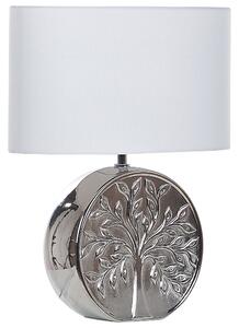 Stolná lampa strieborná keramická 49 cm s tienidlom podstavec s motívom stromu elegantný dizajn spálňa obývacia izba