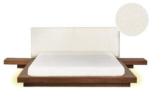 Posteľ v japonskom štýle hnedý jaseň 160 x 200 cm nízky drevený rám postele z MDF buklé čelo nočné stolíky LED osvetlenie