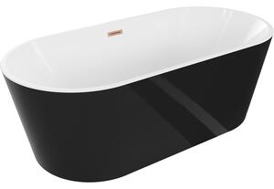 Mexen Luna, voľne stojaca vaňa 150 x 75 cm, biela-čierna, medený prepad, 52031507575-65
