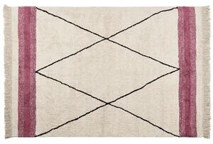 Koberec béžový a ružový bavlnený 160 x 230 cm obdĺžnikový so strapcami geometrický vzor boho štýl