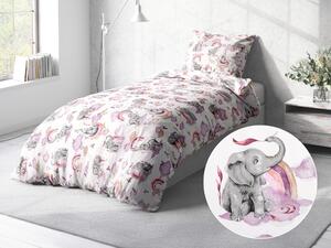 Biante Detské bavlnené posteľné obliečky Sandra SA-464 Slony s fialovou dúhou na bielom Jednolôžko 140x200 a 70x90 cm