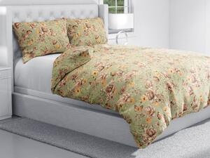 Biante Bavlnené posteľné obliečky Sandra SA-472 Hnedé kvety magnólie na zelenom Predĺžené 140x220 a 70x90 cm