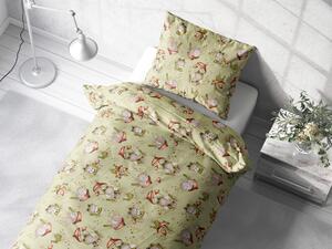 Biante Detské bavlnené posteľné obliečky Sandra SA-474 Žabky a zvieratká medzi hubami na zelenom Jednolôžko 140x200 a 70x90 cm