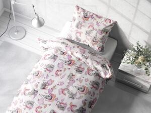 Biante Detské bavlnené posteľné obliečky Sandra SA-464 Slony s fialovou dúhou na bielom Predĺžené 140x220 a 70x90 cm