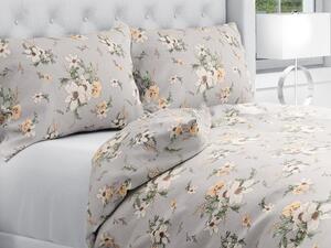 Biante Bavlnené posteľné obliečky Sandra SA-465 Oranžové kvety na sivom Predĺžené 140x220 a 70x90 cm